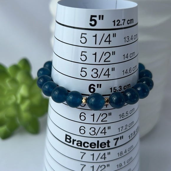 MALAYSIA Blue Jade Beaded Stretch Bracelet 6.25” - Picture 7 of 14